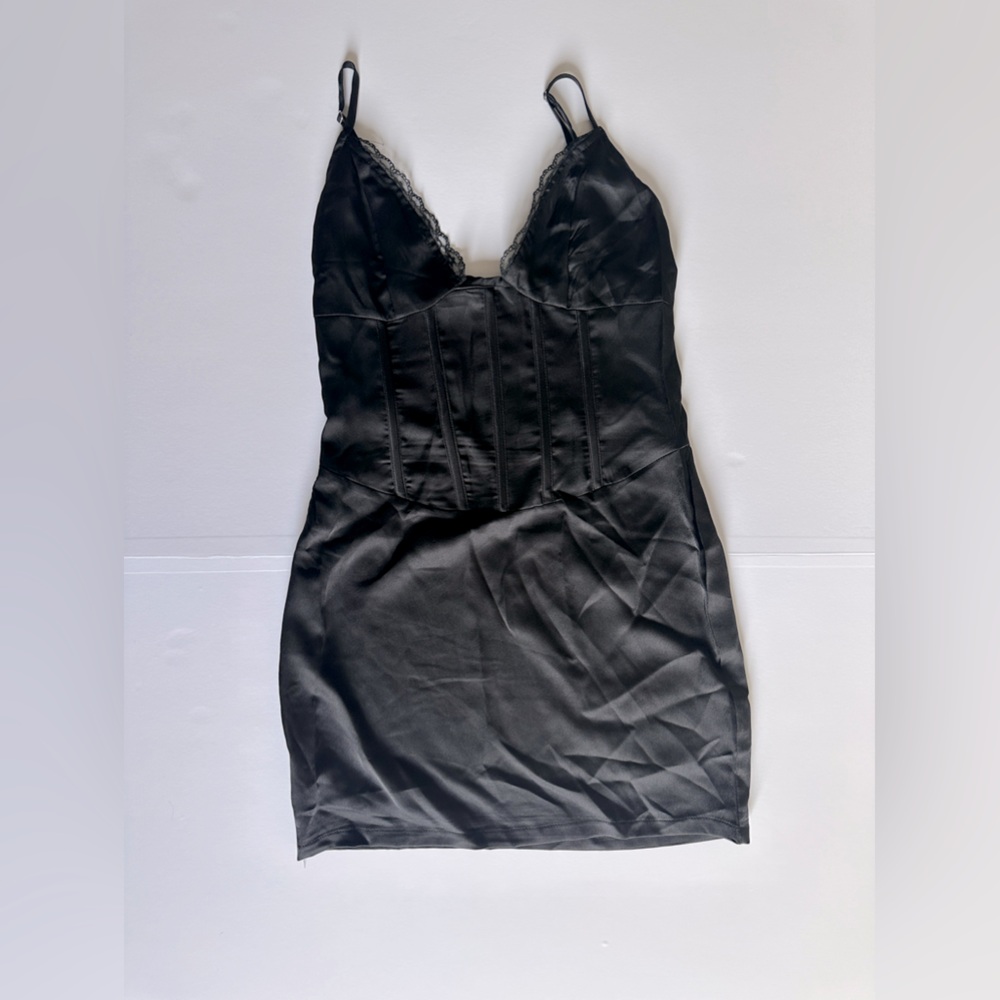 Black Satin Corset Detail dress